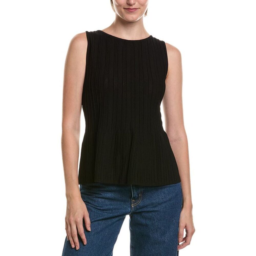 Anne Klein Womens Bateau Peplum Tank, Black